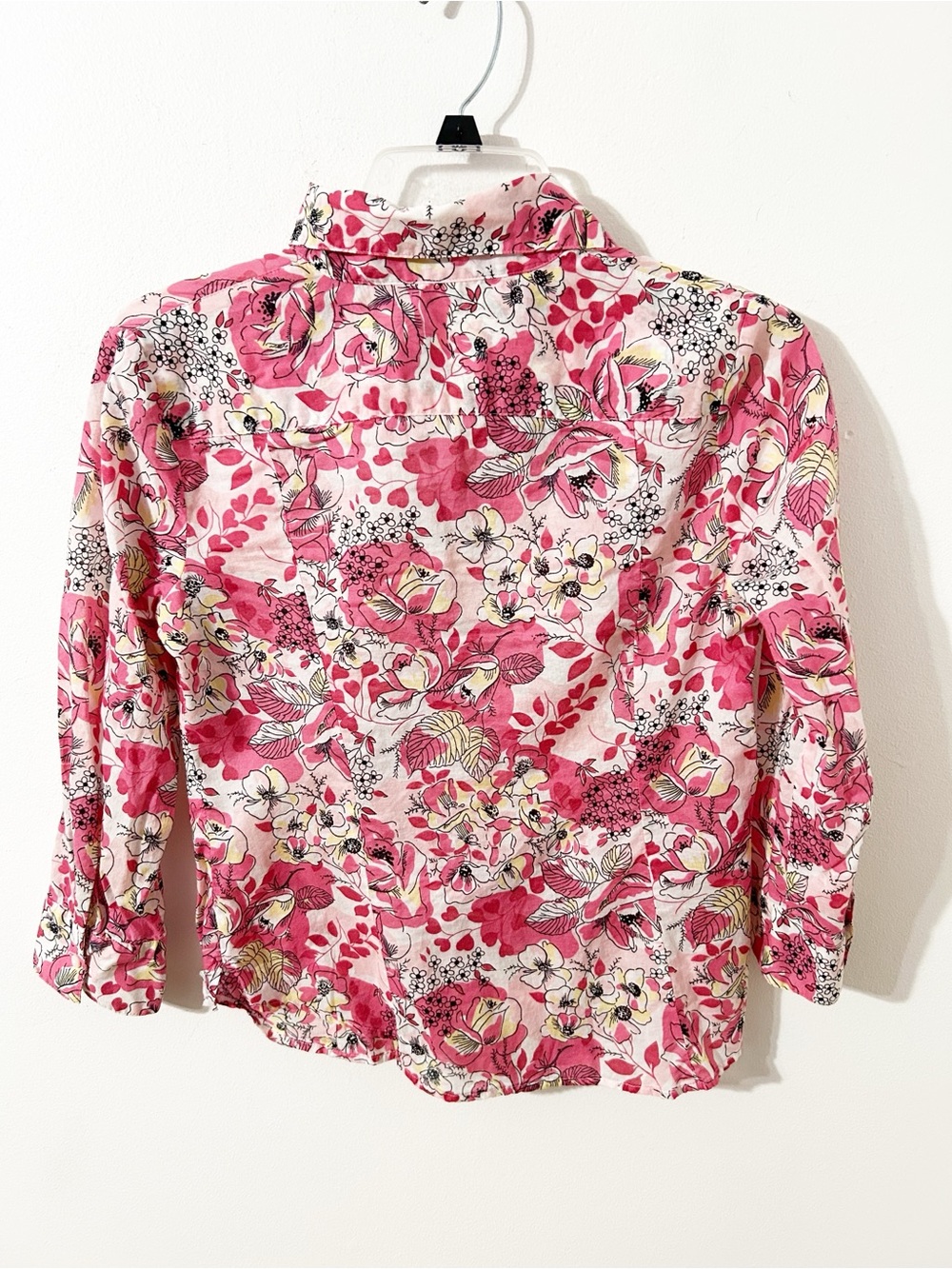 Ann Taylor LOFT Pink Floral Button Down Shirt 100% Cotton 3/4 Sleeve Blouse - Picture 5 of 9